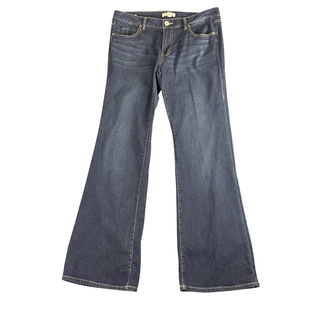 Cabi Wide Leg Jeans Size 12 Dark Wash High Rise Retro Flare Stretch Denim